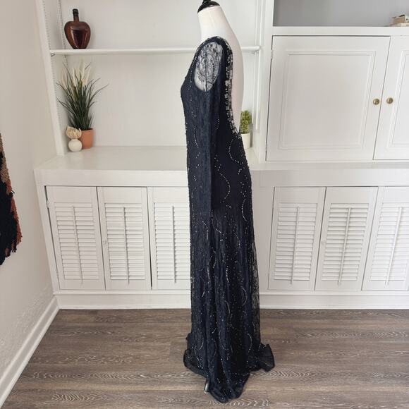 Free People Embellished Beaded Black Lace Long Sleeve Low Back Maxi Dress Size 6 - Picture 4 of 9